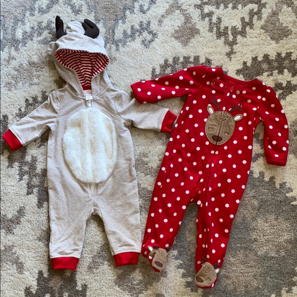 Set of 2 holiday Christmas fleece bodysuits